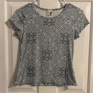 Lily Bleu Blue Boho Patterned Shorts Sleeve Baby Doll Top